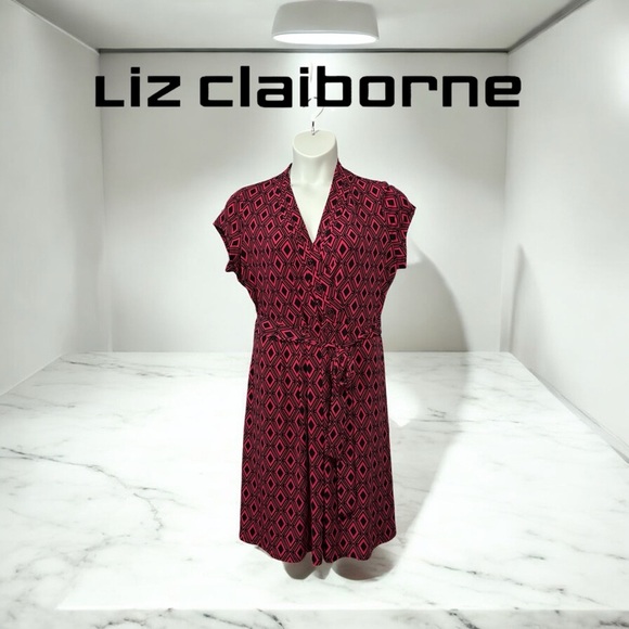 NWOT, Liz Claiborne, Pink and Black Stretchy Geometric Pattern Dress, XL - Picture 1 of 9